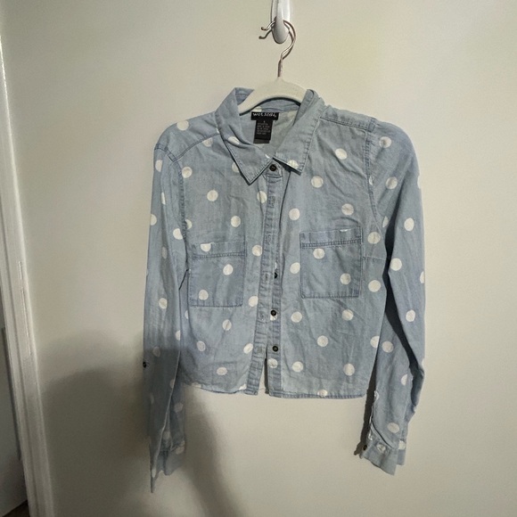 CHAMBRAY Small POLKA DOT CROPPED SHIRT - Picture 11 of 14